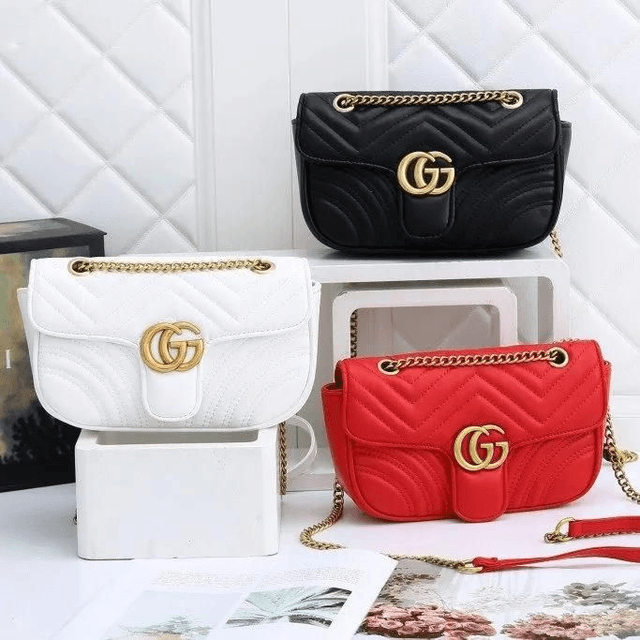 Sac GG à rabat en cuir Marmont Gold 