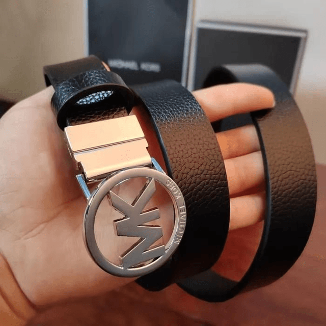 Ceinture MK en cuir véritable pour homme avec boucle coulissante de 28 mm, 120 cm