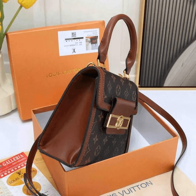 Sac LS VN à bandoulière en cuir patchwork en toile imprimée Dauphine classique