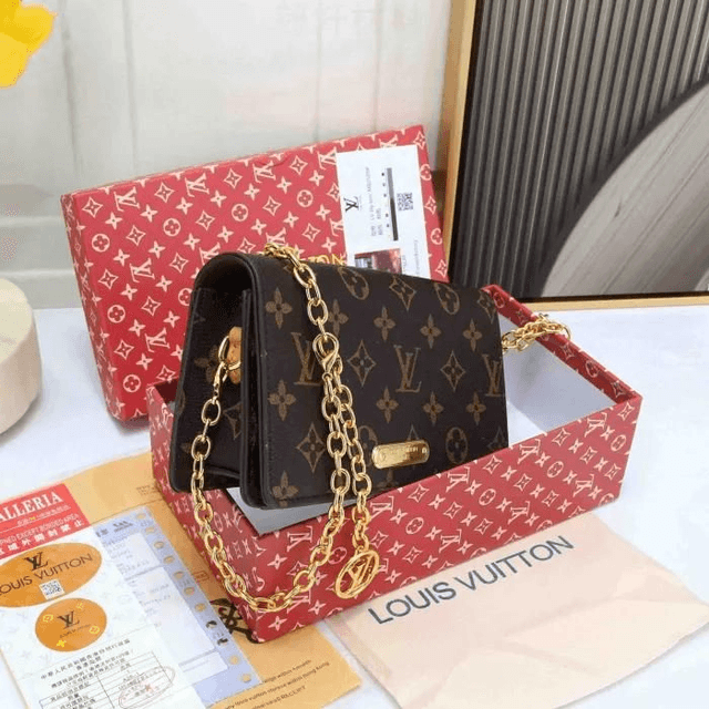 Sac LS VN à bandoulière en cuir patchwork en toile de style inversé à chaîne imprimée